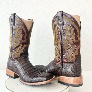 Rod Patrick Mens Cowboy Boots 12AAA Brown Caiman Leather Western Square Toe